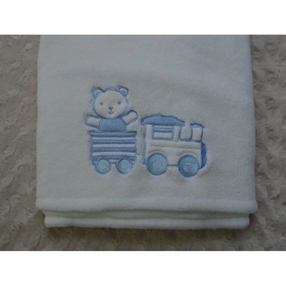 Little Me Train Baby Blanket Blue White Plush Security Lovey Teddy Bear